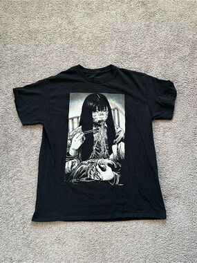 MAKO Vice Black Cotton Knit Anime Graphic Tee Crew Neck Short Sleeve Size L
